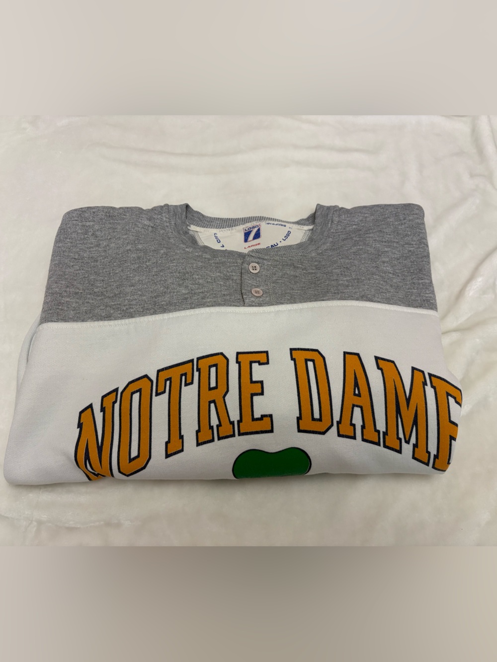 Vintage 90s Logo 7 Notre Dame Fighting Irish Henley Sweatshirt made in USA Large - Picture 13 of 15